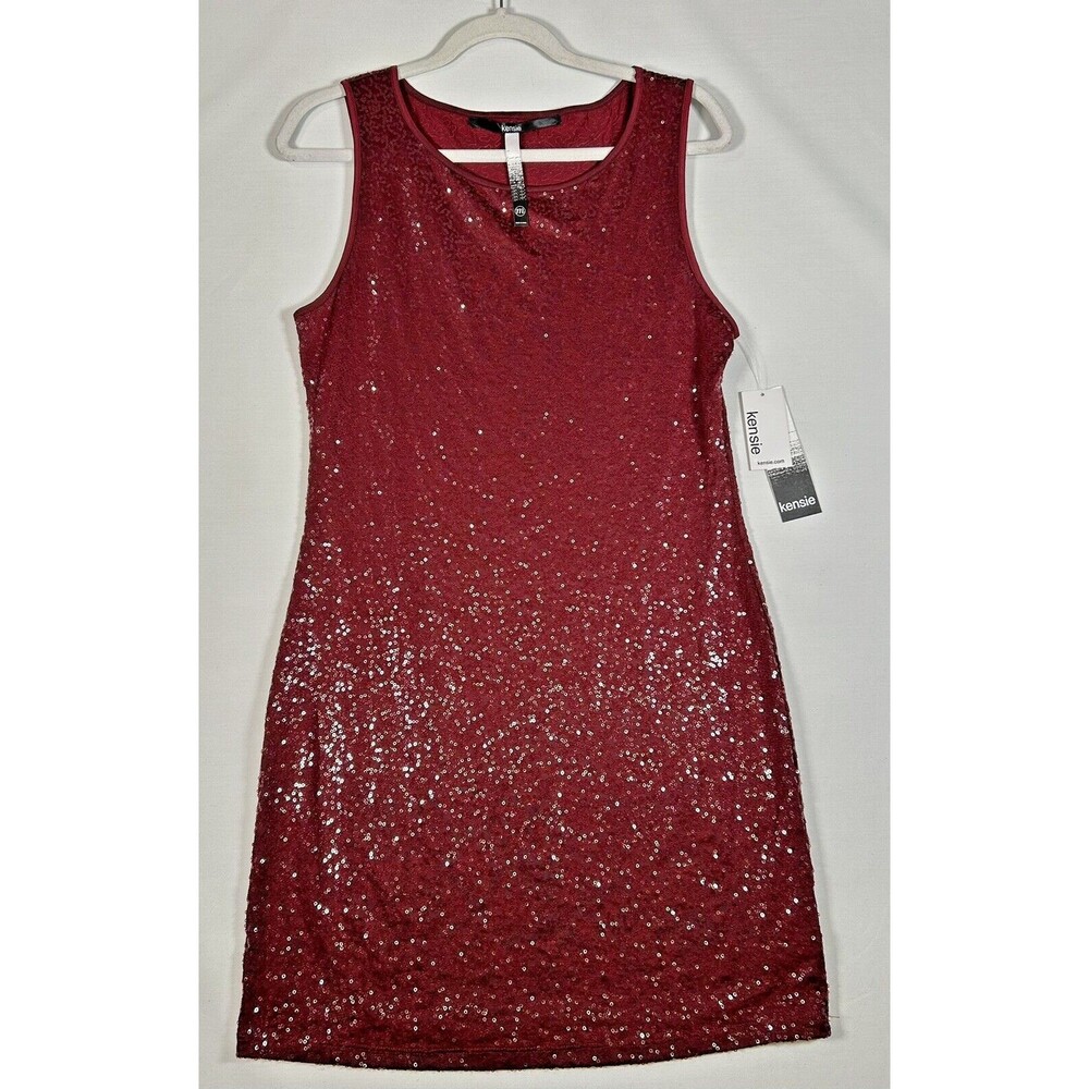 New Kensie Hot Mama"Maroon Sequin Sleeveless Jersey Tank Dress Womens Medium